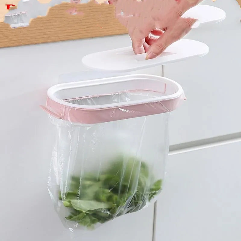 Blue plastic kitchen garbage bag storage rack for under-sink organisation