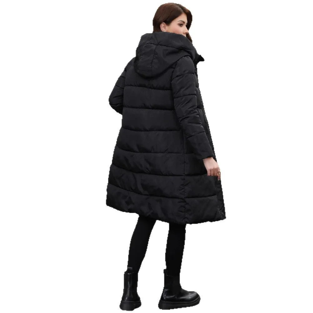 Black men's slim fit hooded jacket with long sleeves and cold-resistant fabric