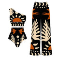 Women's black polyester one-piece swimsuit on hanger with size tag