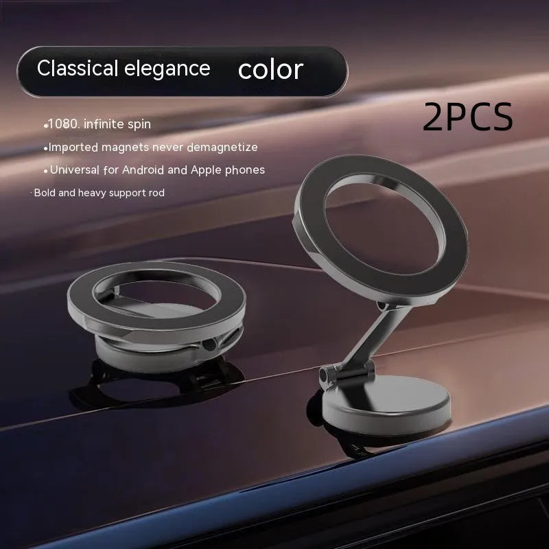 All-metal foldable magnetic car phone mount in Qian Colour on a dashboard.