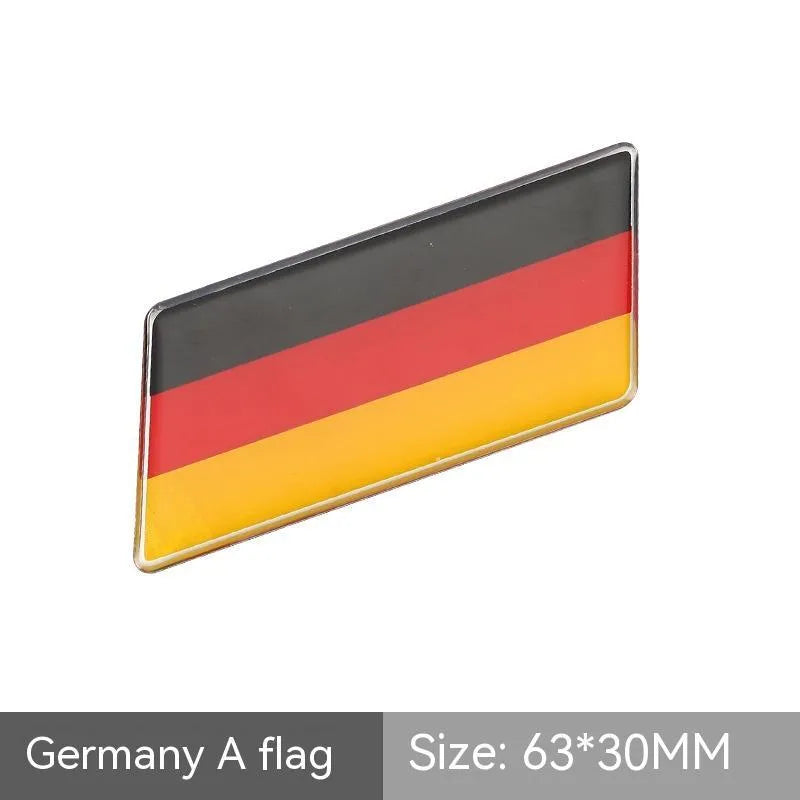 Aluminium national flag car sticker badge, parallelogram shape, 6.3 by 3 cm, for rear bumper.