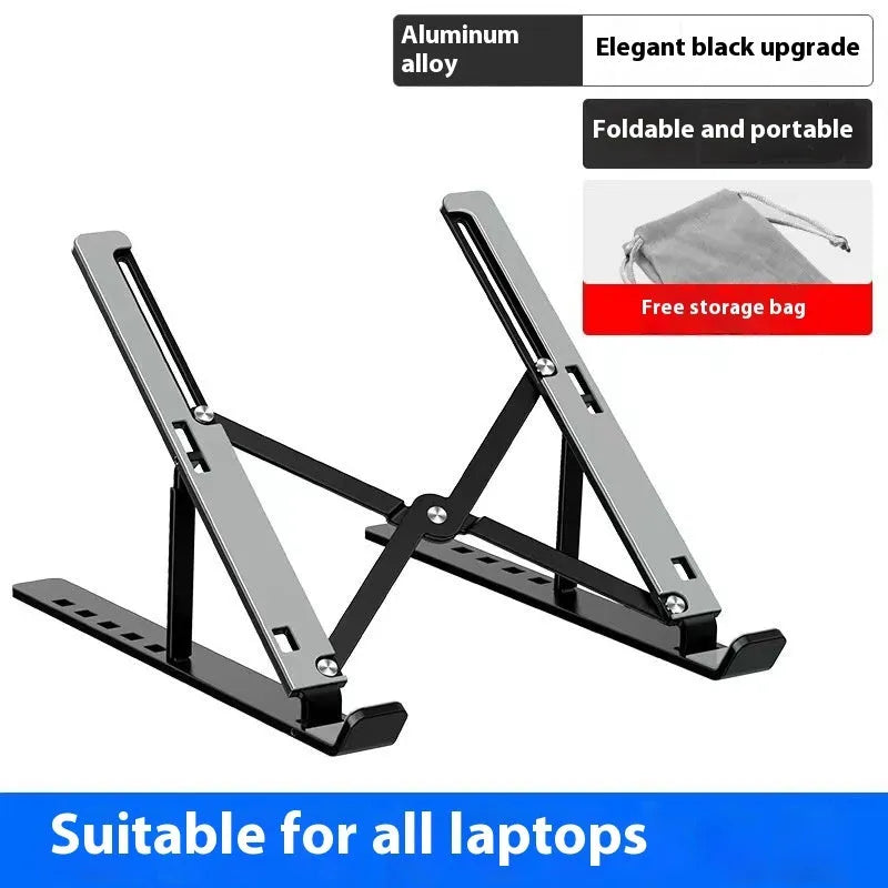 Silver aluminium alloy folding laptop stand for 16-18 inch devices with cloth carry bag