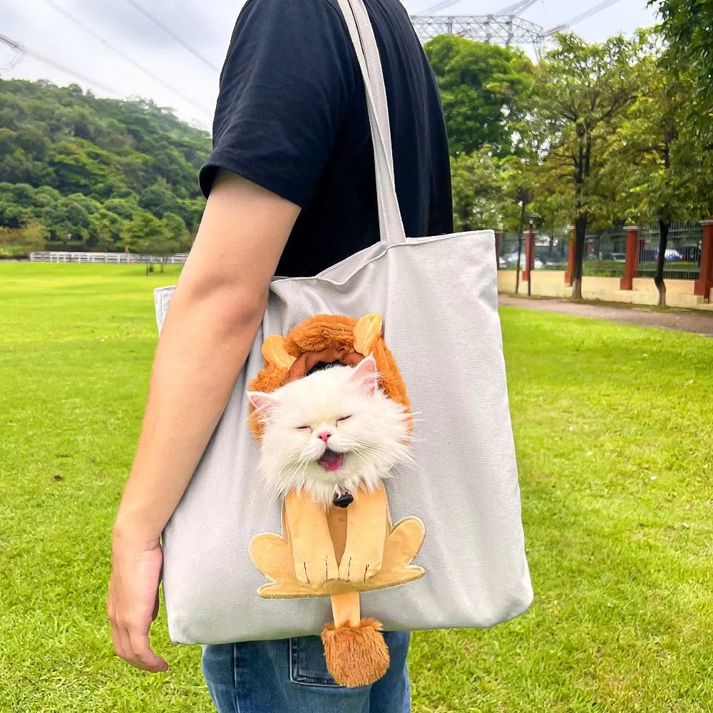 Canvas pet carrier backpack for small dogs and cats with cartoon pattern design