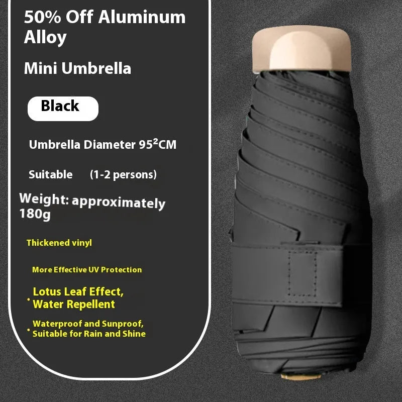 Five-fold compact umbrella with gradient vinyl sunshade canopy and six alloy bones in multiple colour options