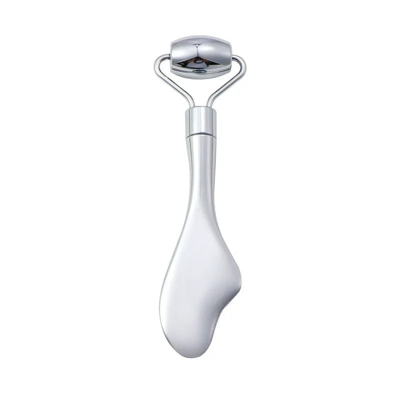 Stainless steel heart-shaped facial massage roller and 3cm scraping plate set for acupressure