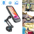 Black waterproof bicycle motorcycle phone holder with adjustable joints and magnetic suction on handlebars
