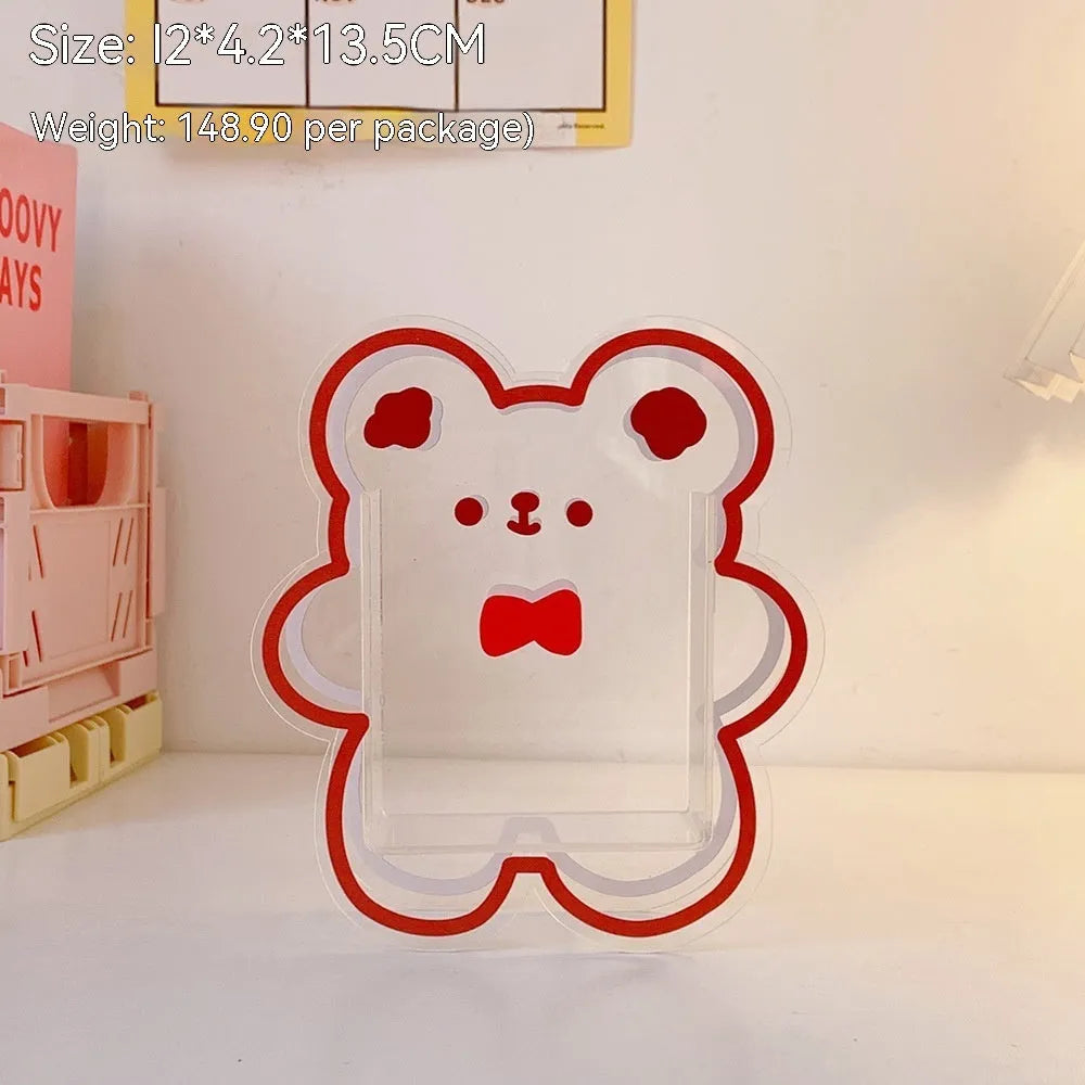 Square clear acrylic storage box with a lid, showing one of the cute decorative designs such as the Strawberry Rabbit pattern.