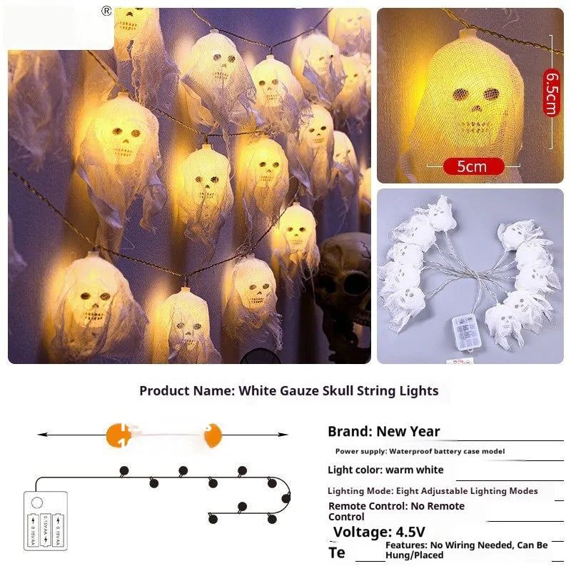 Battery-powered Halloween string lights with multi-coloured LED bulbs on a black wire.