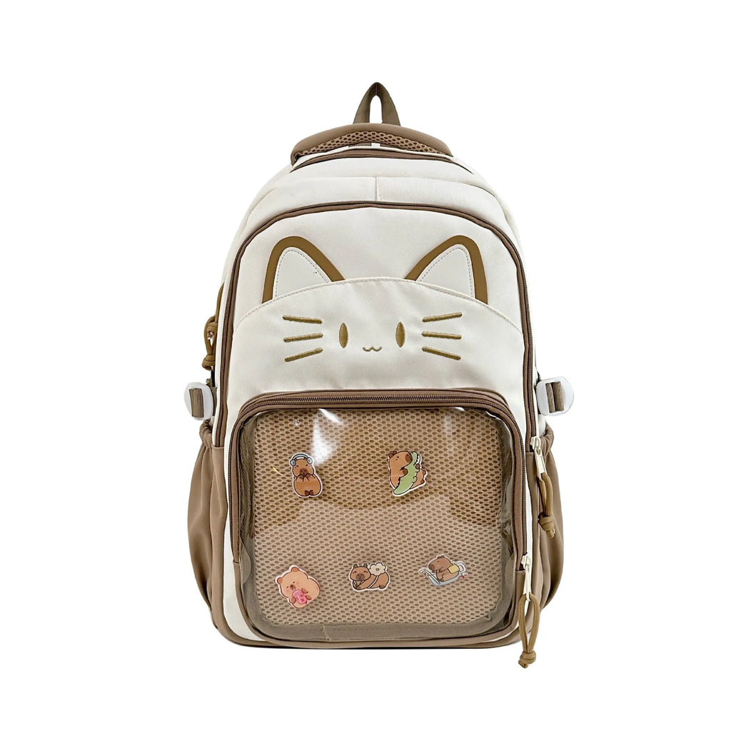 Korean cartoon backpack in multiple colours with curved shoulder straps and badge pendant options