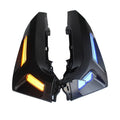 Blue and yellow LED turn signal light for Yamaha NMAX155 scooter on white background.
