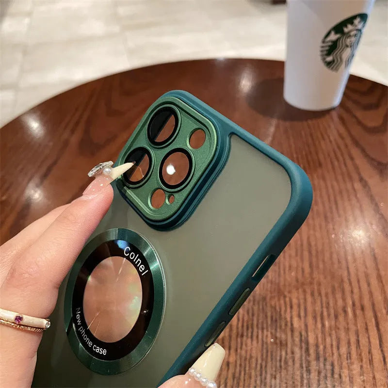 Frosted magnetic suction phone case for iPhone 15 models in blue, shown with magnetic mounting feature.