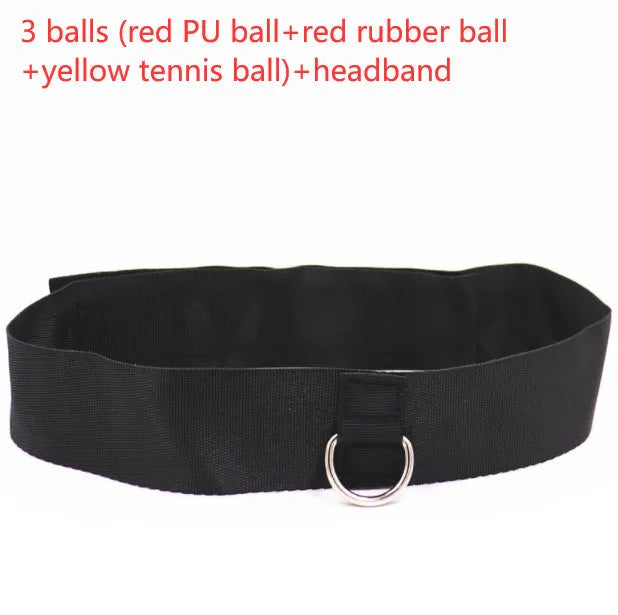 Head-mounted boxing reaction training ball set with PU balls, rubber ball and two headbands on a neutral background.