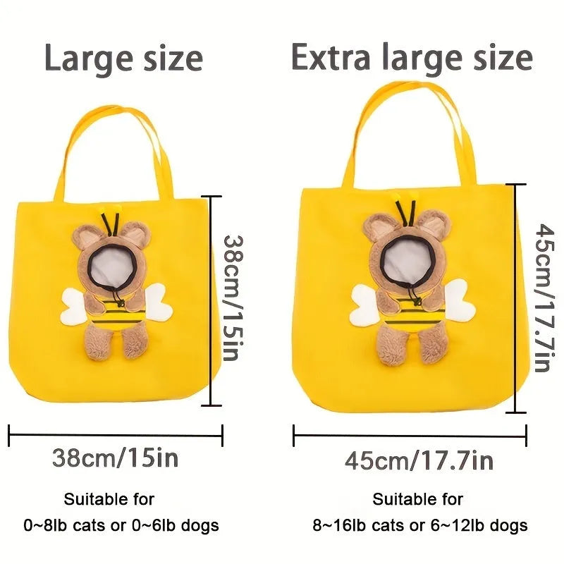 Canvas pet carrier bag with safety zippers and elastic side opening for cat or dog transport