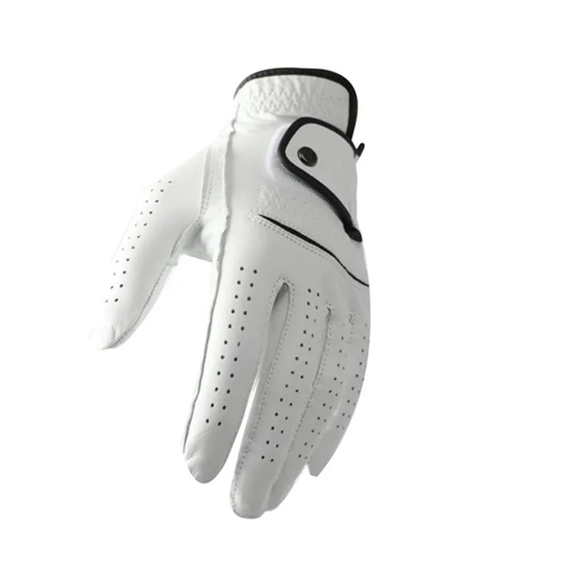 White half sheepskin men's golf glove showing palm and finger construction