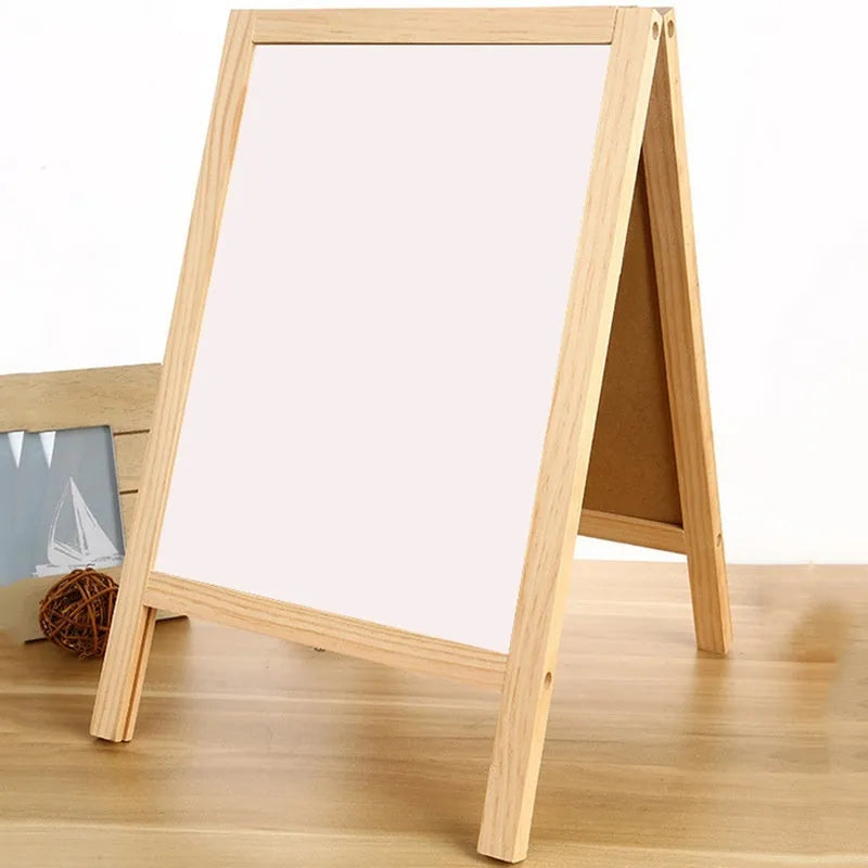 A-shaped double-sided wooden easel blackboard and white board 20 by 30 cm natural wood colour finish