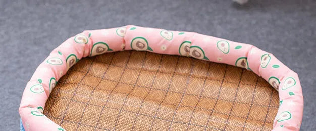 Foldable linen pet bed in pink avocado colour for cats and dogs with size options from S to XXL