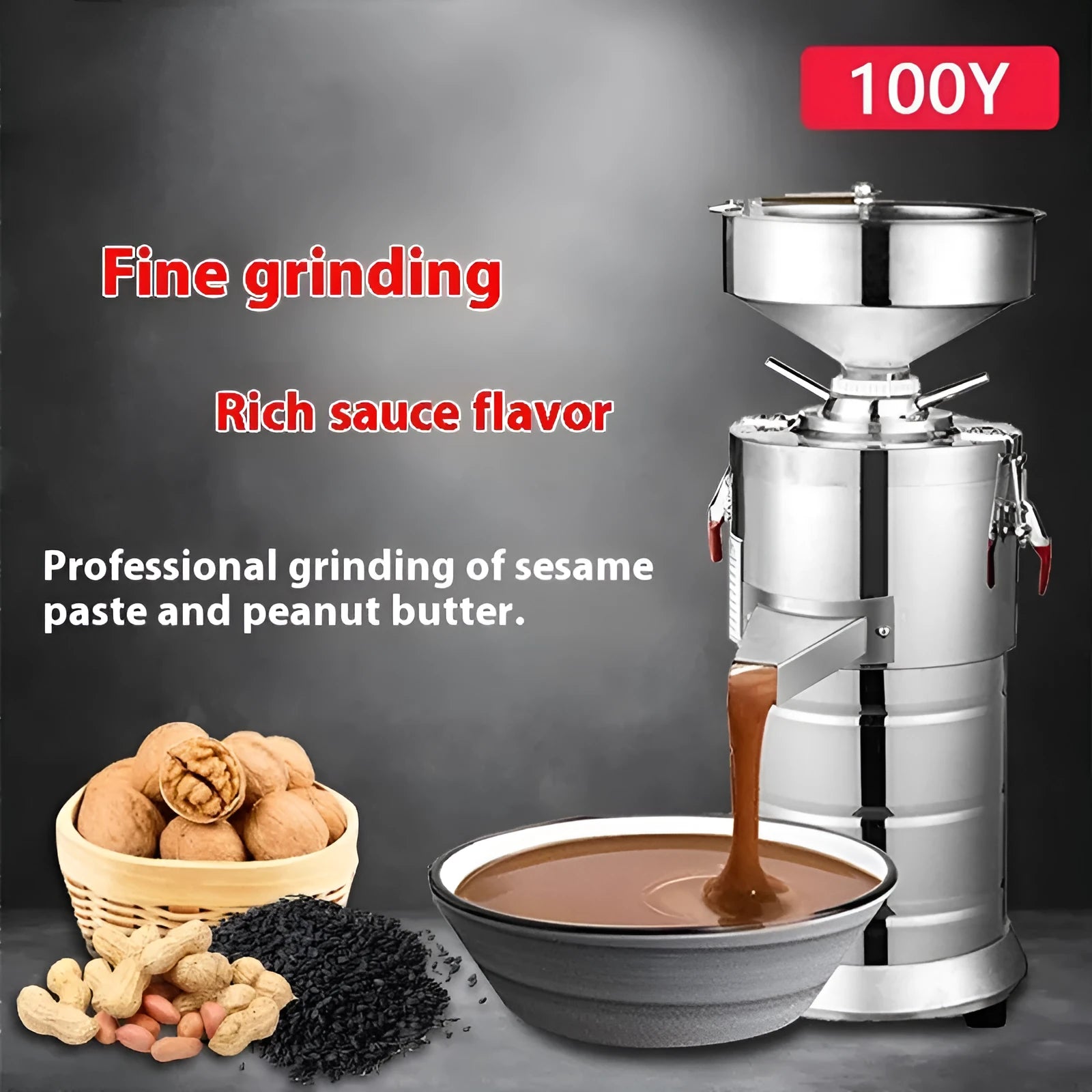 Stainless steel electric sesame paste grinding machine with 100mm wheel for household use