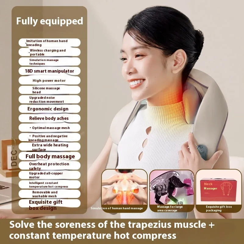 Blue foldable electric neck and back massager showing rechargeable design