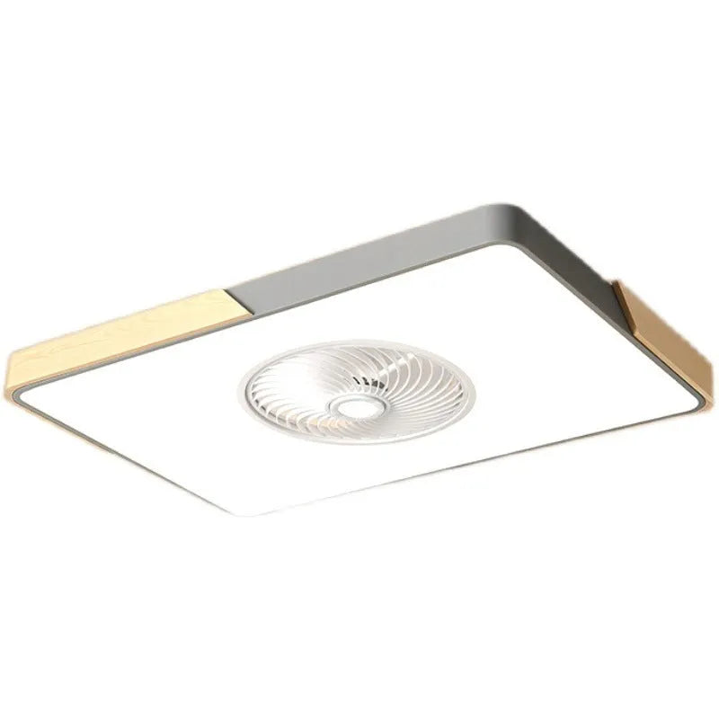 Nordic ceiling fan lamp with light and solid wood base in rectangular, round, and square designs