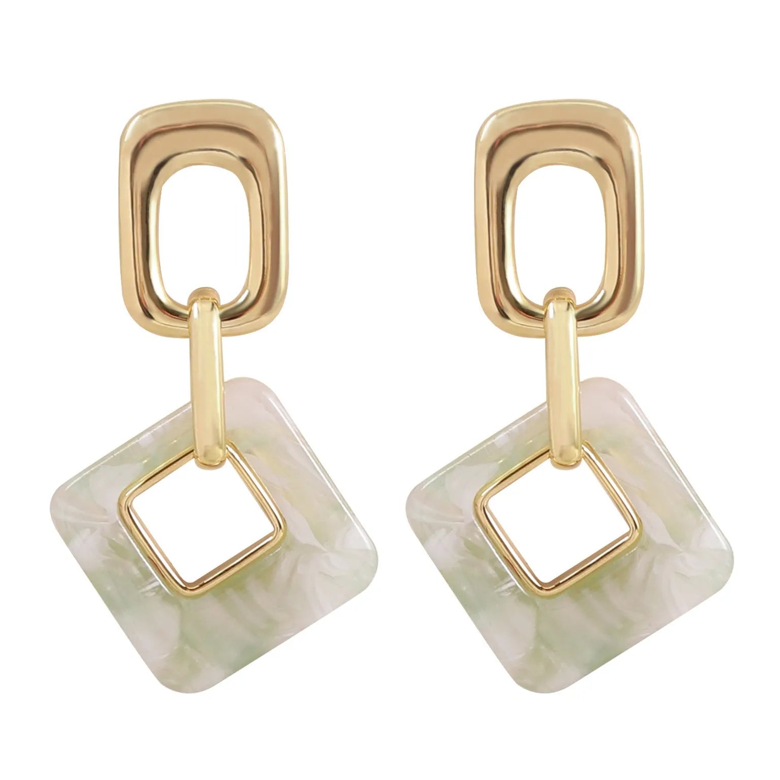 Hollow geometric square earrings with chamfered corners in electroplated copper