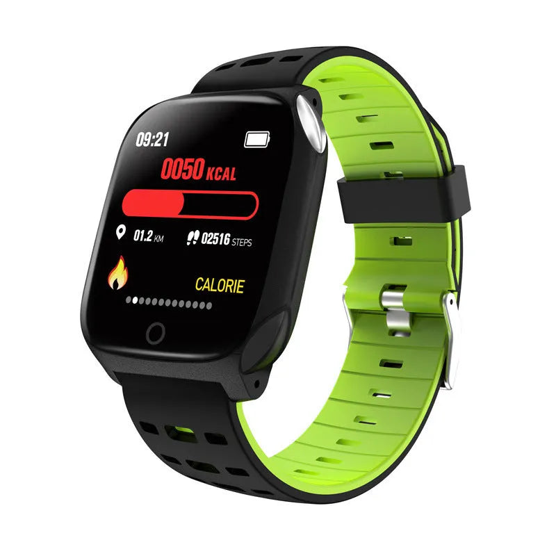 F16 smart watch with ECG and blood pressure monitoring on wrist, showing black and grey colour variant.
