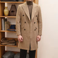 Men's brown wool double breasted slim fit jacket with side seam pockets and straight hem