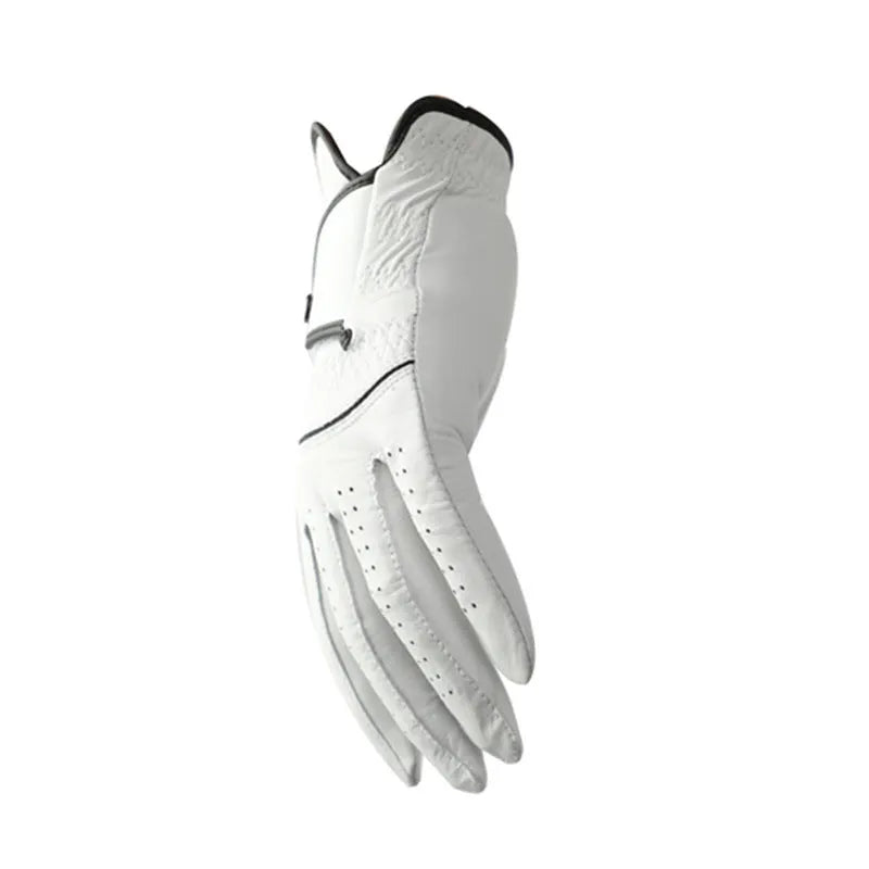 White half sheepskin men's golf glove showing palm and finger construction