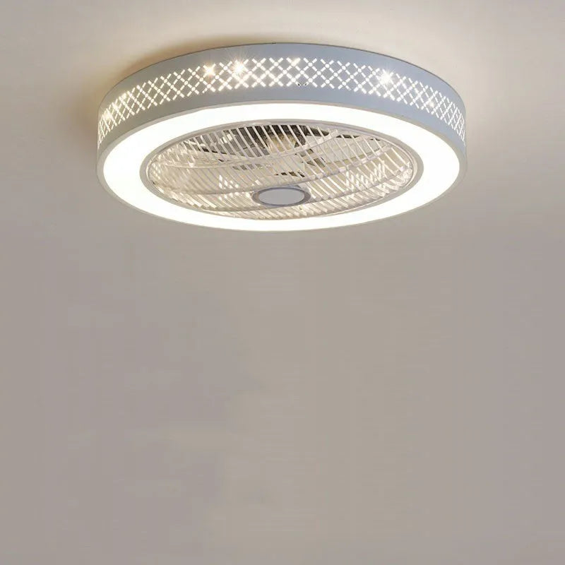 55cm pastoral style LED ceiling fan light with concealed metal blades in chandelier housing