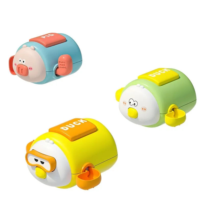 Children's clockwork bath toy, cartoon wind-up water toy, plastic, 8.2 x 9.4 x 5cm, blue pig yellow duck green duck