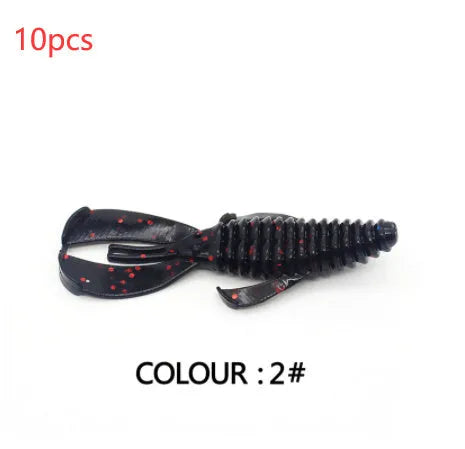 PVC fishing soft bait lure showing two size options: 8cm and 12cm versions in multiple colour patterns