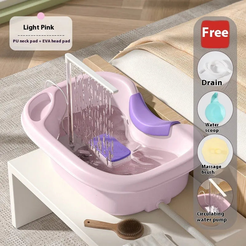 Light pink lying-in-bed shampoo basin with neck pillow and water pump