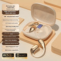 Open wireless Bluetooth headset in black with ear-mounted design and digital display screen
