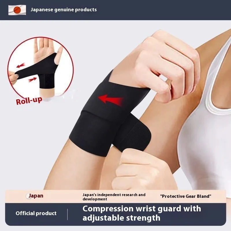 Black and skin colour adjustable athletic wristguards for badminton, tennis and volleyball.