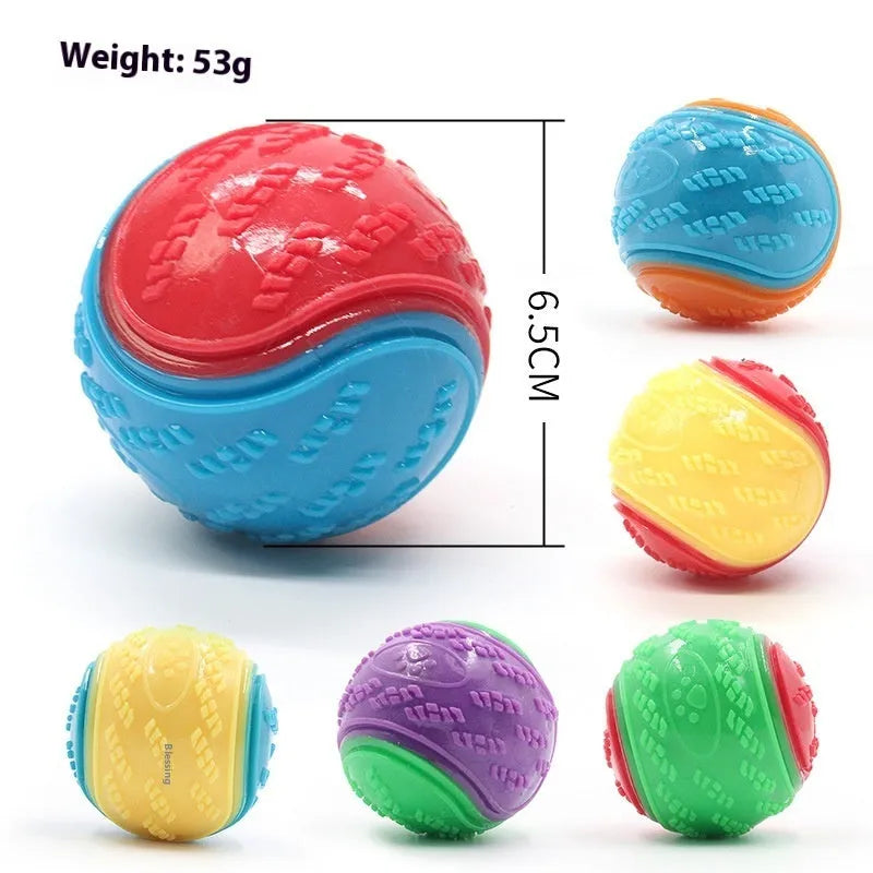 TPR rubber dog training ball with squeaker and molar ridges in two-tone colours