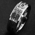 Men's stainless steel geometric cutout chain ring in chain ring colour, sizes 6 to 13, not inlaid
