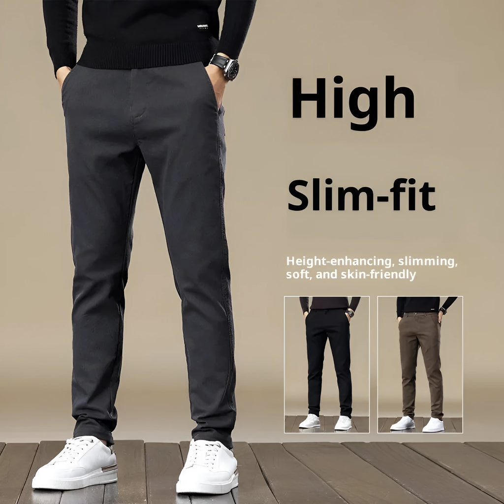 Men's fleece-lined slim fit tapered casual pants in black, cotton fabric, available in sizes 28-40