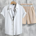 Men's 3D printed Hawaiian shirt and matching shorts casual summer outfit