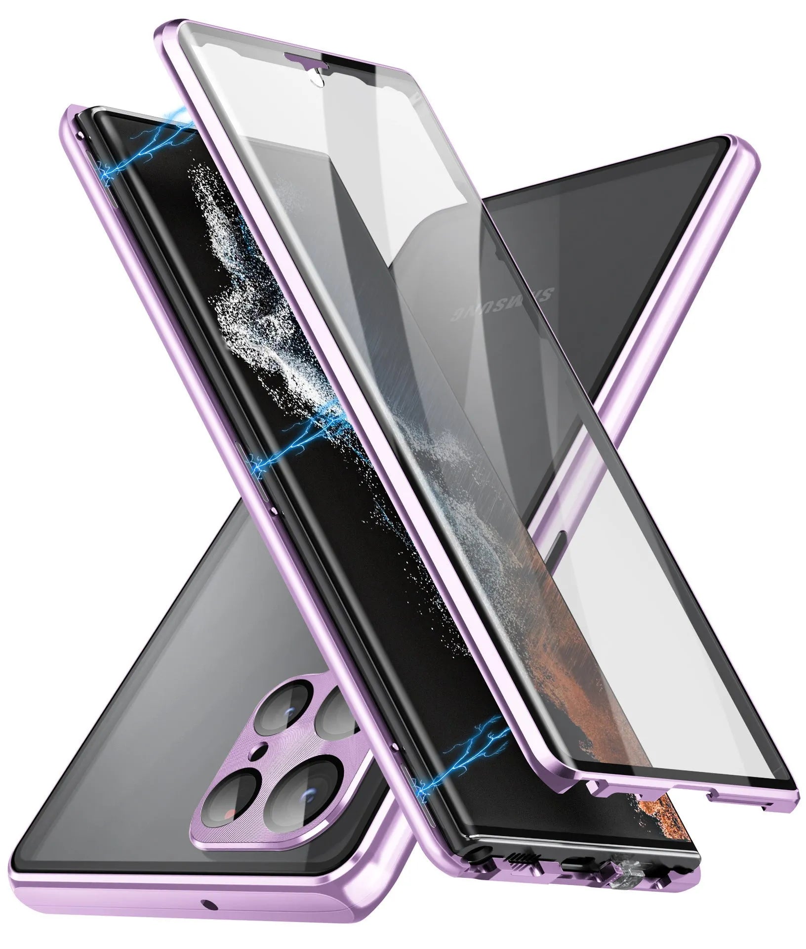 Metal magnetic phone case with a mirror for Samsung S24 Ultra in multiple colour options.
