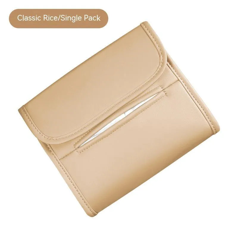 Leather car tissue box with elastic band mounting in five colour options