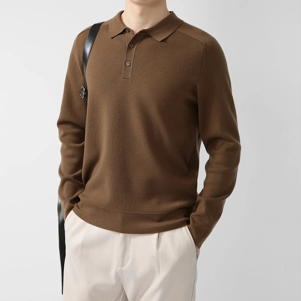 Men's Casual Polo Shirt Knit Sweater Hoodie Solid Color Lambswool Pullover in Tobacco Leaf Brown Black Impression Gray and More Sizes M-XXXL Raglan Sleeve Regular Fit Youth Everyday Wear
