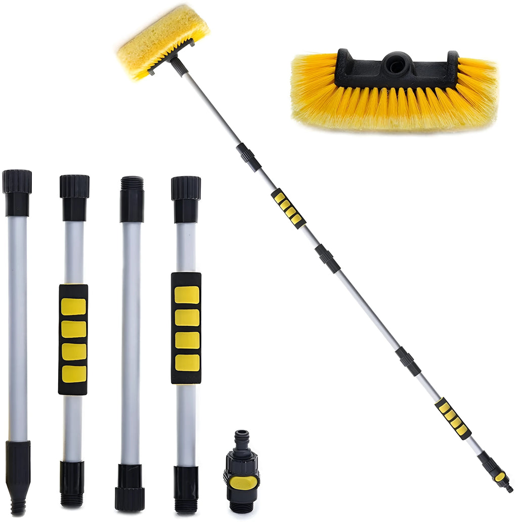 Yellow car wash brush with removable four-section rod and flow-through brush head design