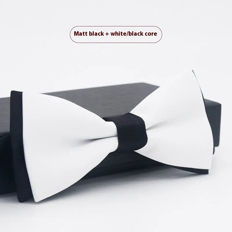 Men's solid colour flat head polyester bow tie on white background