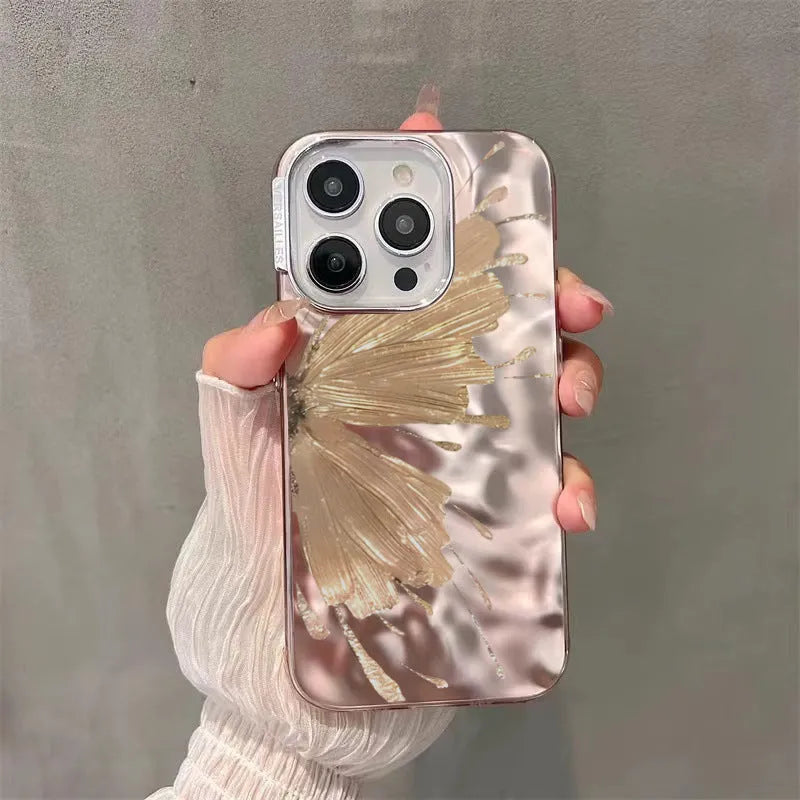 Electroplated butterfly pattern phone case in water ripple blue finish for iPhone