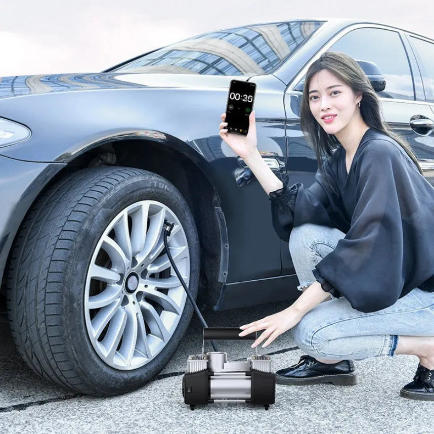 150W double cylinder air pump with digital display toolbox and tyre pressure gauge for car use