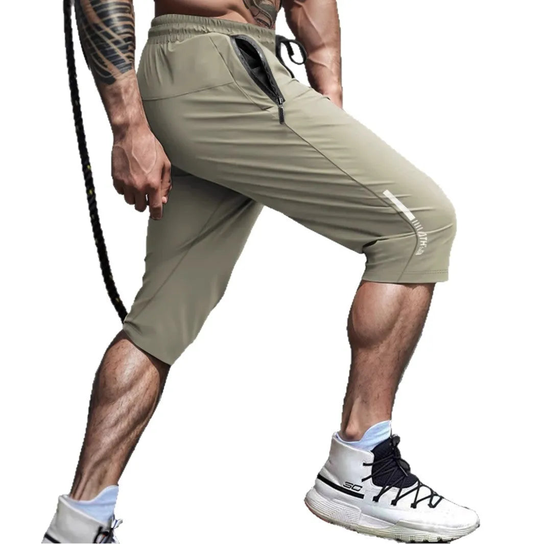 Men's cropped sports trousers in quick-drying nylon fabric for summer wear