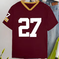 Casual cotton T-shirt with digital letter print in red or green, loose fit short sleeve design