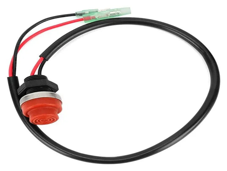 YAMAHA motorboat engine kill switch with coiled black rope lanyard