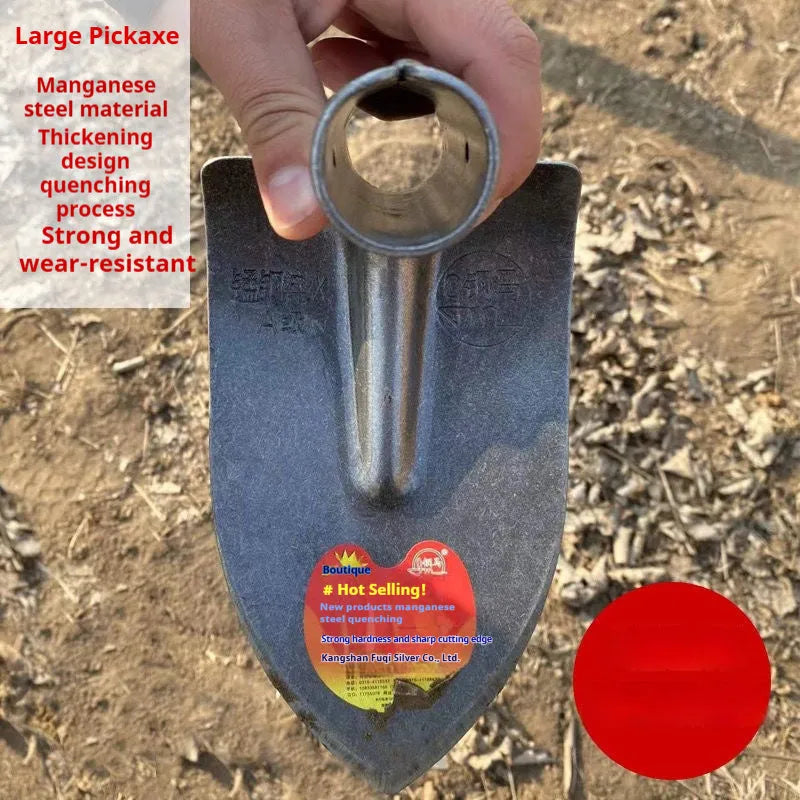 Agricultural pointed hoe with a steel horse tip and flat hoe blade for soil breaking