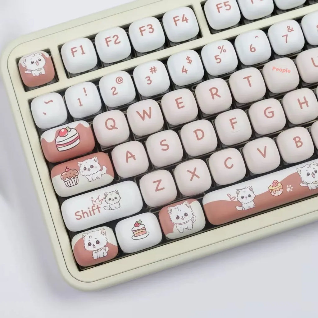 Complete set of MOG round key caps with sublimation-printed cartoon dessert cat design for mechanical keyboards.