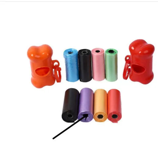 Coloured rolls of dog waste bags showing various colour options with 22.5x30cm dimensions